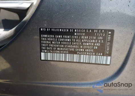 2013 Volkswagen Jetta 2.0L Tdi from USA, damaged, VIN 3VWLL7AJ3DM245055